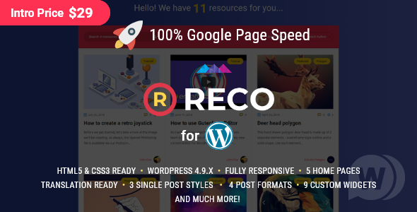 Reco v4.7.0 NULLED - шаблон для блога или новостного сайта WordPress